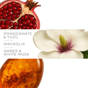 Waltz - special citrusy scent with pomogranate, yuzu, magnolia, peony, lotus flower, amber, white musk scent