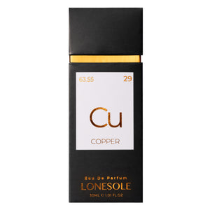 Cu Copper by Lonesole Eau De Parfum Aqyatic, Citrus, Fougere, Coumarin, Woody and Leather Making an impression where ever you go of 30ml